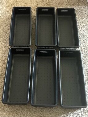 Black Plastic Drawer Organizer Bins - Set of 6